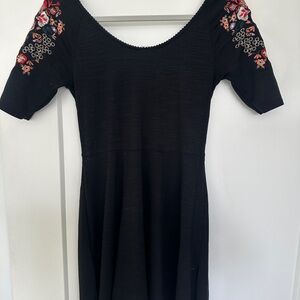 Free People Black Midi Dress with Floral Accents